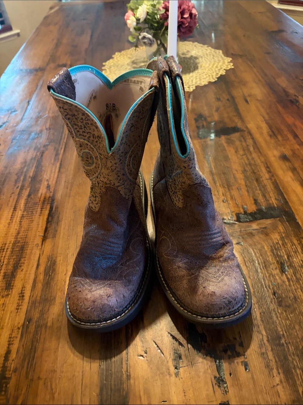 Ariat Women’s Brown Western Combat Boots with Turquoise Trim